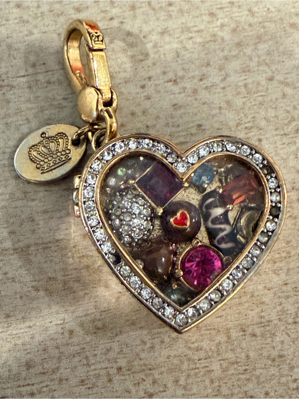 Juicy Couture Gold-Tone Heart Charm Pendant with Pink Accent Stones
